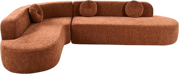 122'' Curved Design Sectional Sofa Extra Large Sectional Sofa Soft Fabric Upholstery 5-Seater Sectional Couches with Three Round Cushions High-Resilience Foam for Ultimate Comfort (Orange/019)