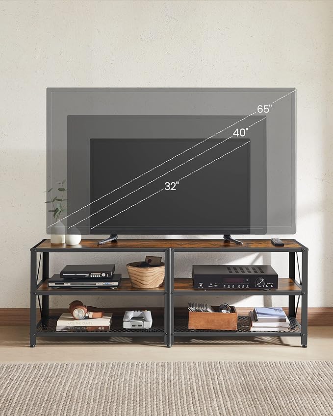 VASAGLE TV Stand TV Console for TVs Up to 65 Inches TV Table 55.1 Inches Width TV Cabinet with Storage Shelves Steel Frame for Living Room Bedroom Rustic Brown and Black ULTV094B01