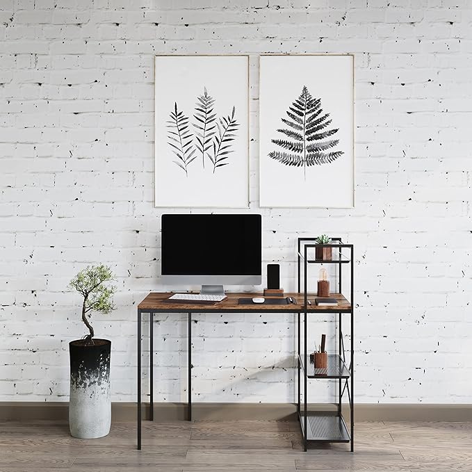 Lavish Home All-in-One Computer Desk with Shelves – Modern Industrial Style Wood and Steel for Home Office Bedroom or Craft Table