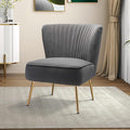 Tina's Home Velvet Armless Accent Chair Upholstered Modern Small Side Chair with Golden Legs Comfy Cute Wingback Slipper Chair for Living Room Study Beauty Room Thickly Padded(Grey)