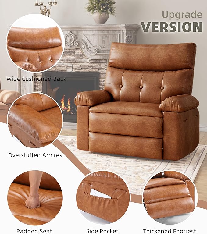 GarveeHome Oversized Recliner Chair 27 Extra Wide Manual Recliner with Heat and Massage 400lbs Heavy Duty PU Leather Single Sofa Large Lazy Chair for Big and Tall Adults Living Room &amp Bedroom