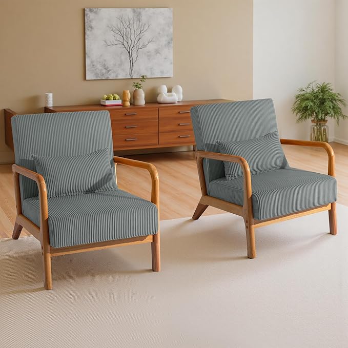 Accent Chair Mid Century Modern Armchair with Pillow Upholstered Lounge Sofa Reading Side Chair for Living Room Bedroom