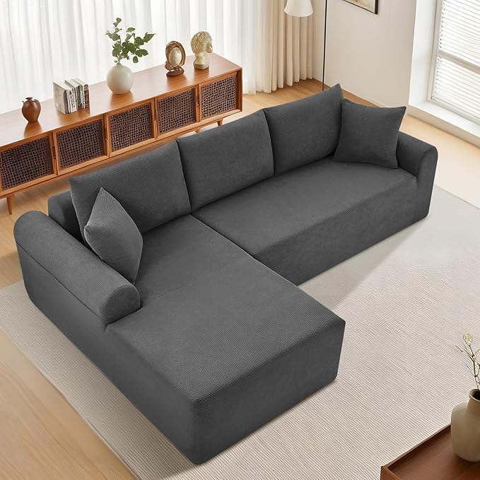 Modular Sectional Couch in a Box 103 L Shaped Boneless Cloud Couch with Deep Seat Convertible Sofa Bed for Living Room Bedroom Apartments No Assembly Required Grey Left Facing Chaise