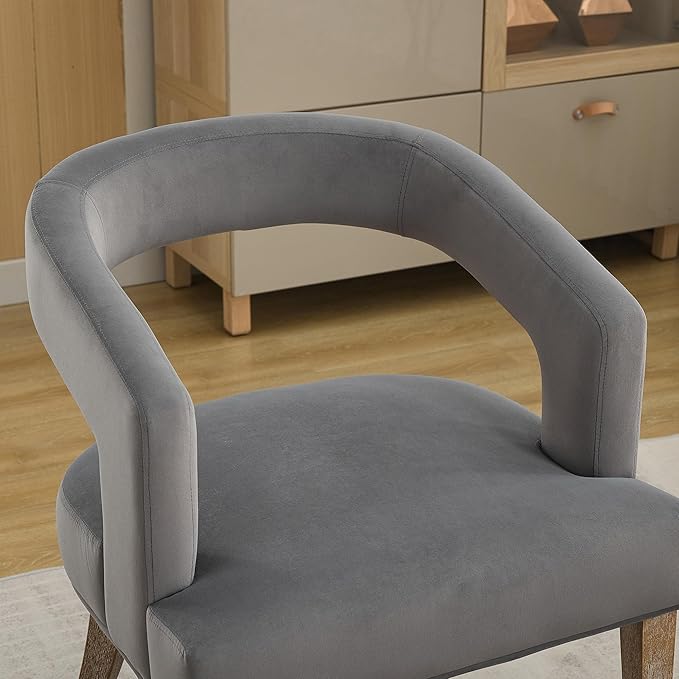 Modern Accent Chair Upholstered PU Leather Barrel Armchairs with Rubberwood Legs Comfy Lounge Arm Chair Hollow-Out Side Club Chair for Living Room Bedroom Office (Gray+Velvet)