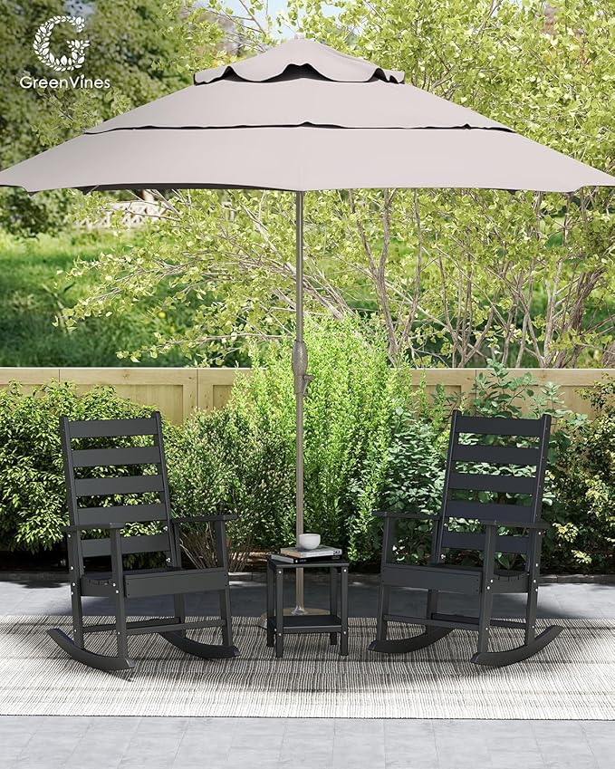 GREENVINES Outdoor-Rocking-Chair | HDPE Plastic | Patio Rockers | Porch Rocker Chairs | Shaker | Oversized | High Ladder Back | Big &amp Tall | PentaLuxe | Black