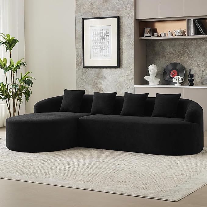 105 Boneless L Shaped Sectional Couch Curved Cloud Deep Seat Sofa with Chaise Lounge Oversized 4 Seater Couches for Living Room No Assembly Chenille Black