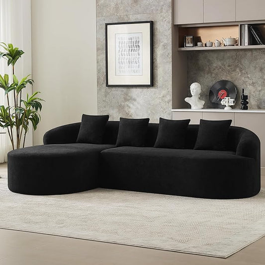 105 Boneless L Shaped Sectional Couch Curved Cloud Deep Seat Sofa with Chaise Lounge Oversized 4 Seater Couches for Living Room No Assembly Chenille Black