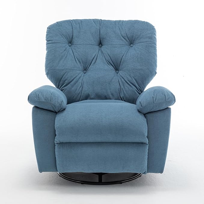 Rocking Recliner Chair 360 Degree Swivel Recliner Chairs with Pocket for Adults Comfy Glider Recliner Nursery Chair with High Back for Living Room Bedroom (Blue)