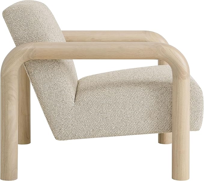 Modway Sereno Modern Boucle Fabric Accent Chair in Marble Oak with Rounded Wood Armrests – Upholstered Lounge Chair for Living Room or Bedroom
