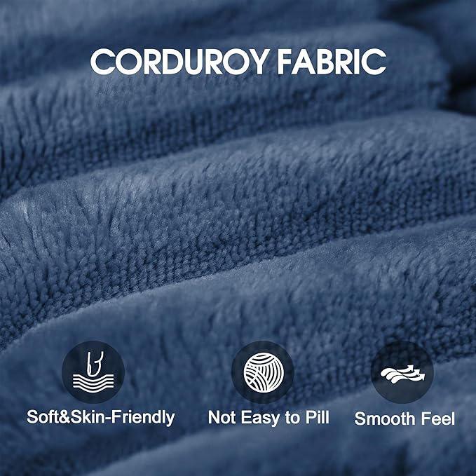 Boneless Corduroy Modular Couch with Ottoman 78.8 Comfy Cloud Couch for Small Spaces Deep Seat &amp Memory Foam No Assembly Required Compression Couches for Small Spaces(Blue) | Fluffy Throw Pi