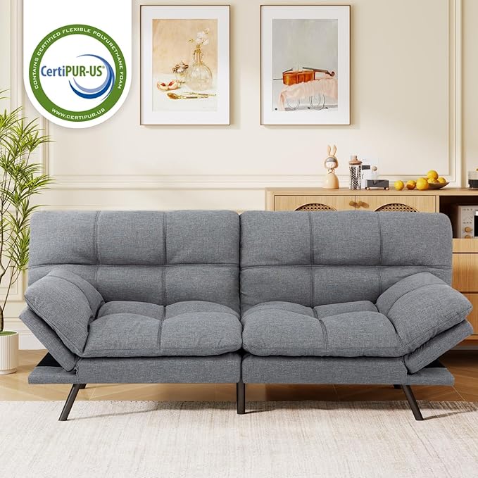 MUUEGM Futon Sofa Bed 71 Convertible Memory Foam Sofa Couch with Adjustable Backrest &amp Armrests Modern Upholstered Sleeper Couch for Small Spaces Living Room &amp Apartment Linen Fabric Lih