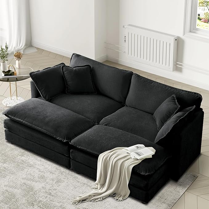 SoarFlash Chenille Sectional Sofa Comfy Modular Coush Sofa with Ottoman Modern 2 Seat Recliner Deep Seat Sofa Set for Living RoomGrey