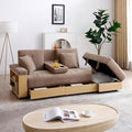 Convertible Sleeper Couch Multi-Functional Sofa Sleeper with Storage Ottoman and 2 Drawers Sectional Couch for Living Room Drop Down Table with 2 Cup Holders Storage Armrest Design (Light Brown)