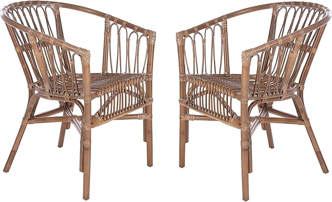 Safavieh Home Adriana Coastal Grey White Wash Rattan (Set of 2) Accent Chair (ACH6505D-SET2)
