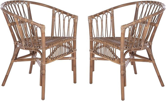 Safavieh Home Adriana Coastal Grey White Wash Rattan (Set of 2) Accent Chair (ACH6505D-SET2)