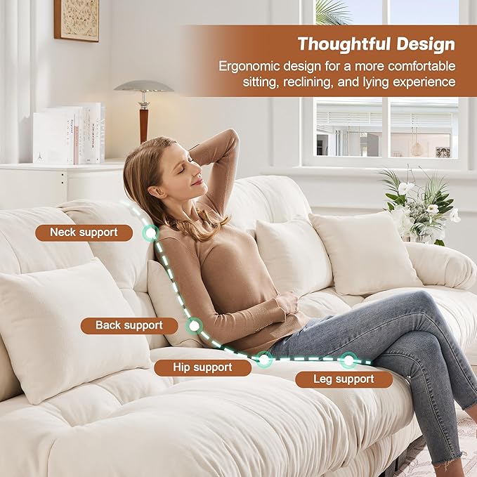 133.8'' Sectional Couches for Living Room Memory Foam Chenille Cloud Couch Round Arm Deep Seat L Shaped Couch Sofa with Pillow and Ottoman
