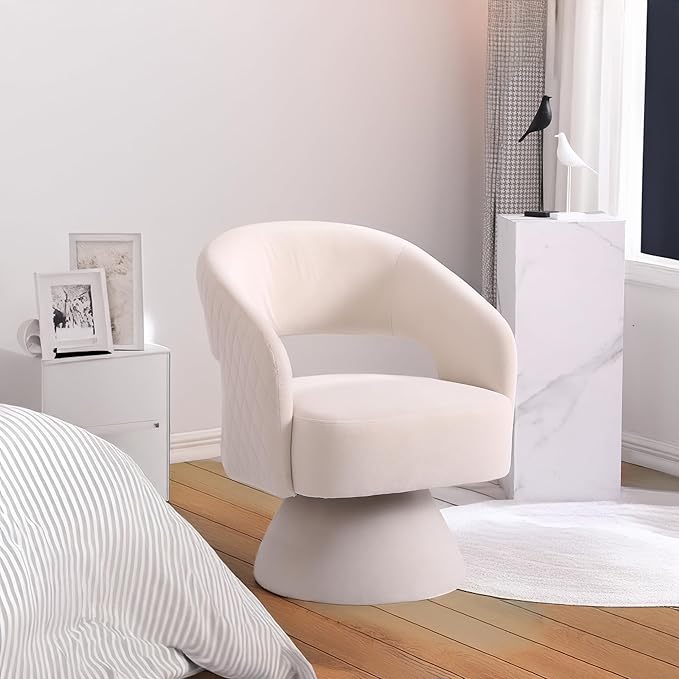 Velvet Swivel Accent Chair Armchair 21.7” Wide Seat Modern Round Barrel Chair in Fabric for Bedroom Reading Waiting Living Room Beige