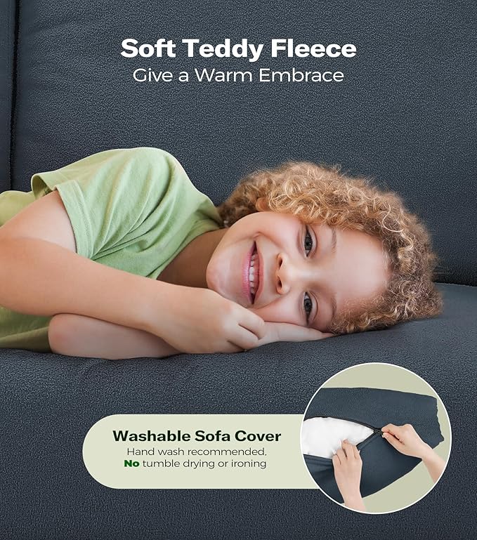 83 Couches for Living Room Comfy Sofas for Living Room Teddy Sofa Couch Tool-Free Setup Loveseat Sofa All-Wood Love Seat Couches Small Couch 2 Pillows Included Blue Grey