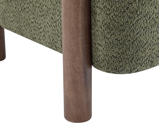 Christopher Knight Home Carly Low Profile Accent Chair Round Backrest Side Chair Living Room Armchair with Boucle Fabric CushionComfy Reading Chair for BedroomWooden Single Lounge SofaOlive Green