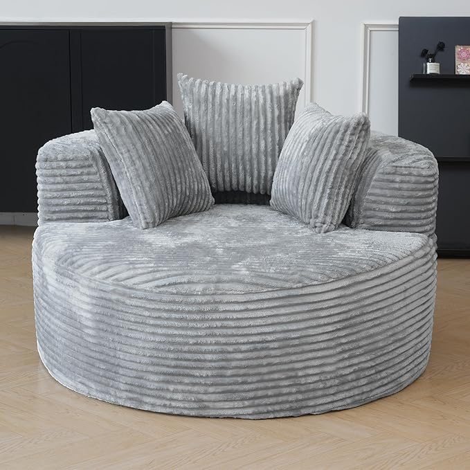 JACH Oversized Boneless Sofa Chair Comfy Corduroy Lounge Chairs Modern Deep Seat Lazy Chaise Lounge Chair for Living Room Movie Room Game Room Small Space No Assembly Required (Light Grey)