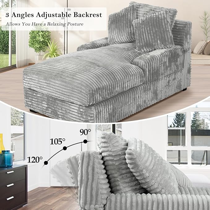 59 Inches Chaise Lounge Indoor with Adjustable Backrest Single Sleeper Sofa Chair with Lumbar Pillows Upholstered Sofa Bed for Living Room Bedroom Office