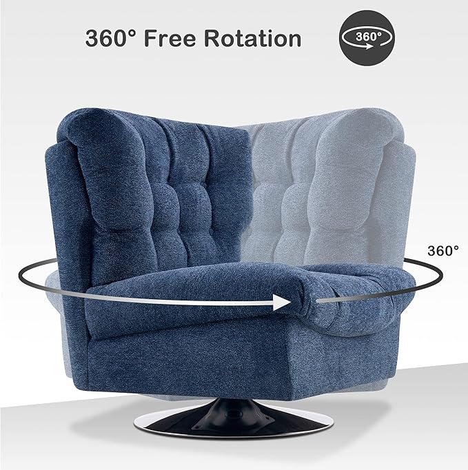 MCombo Swivel Accent Chair Modern Tufted Upholstered Armless Chairs Wide Seat Single Sofa Chair for Living Room Bedroom LW753 (Blue)