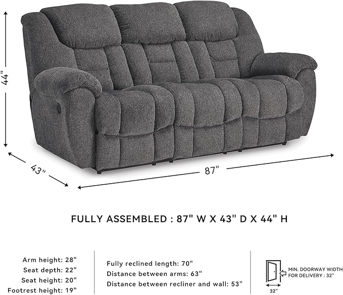 Signature Design by Ashley Foreside Contemporary Stain Resistant Manual Reclining Sofa Gray