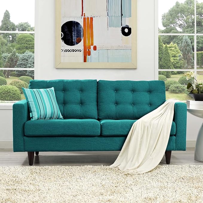 Modway EEI-1547-TEA Empress Mid-Century Modern Upholstered Fabric Loveseat In Teal