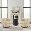 Swivel Accent Chair Barrel Armchair with Upholstered Performance Fabric and Wood Base for Bedroom Waiting Living Room 2 PCS Oatmeal
