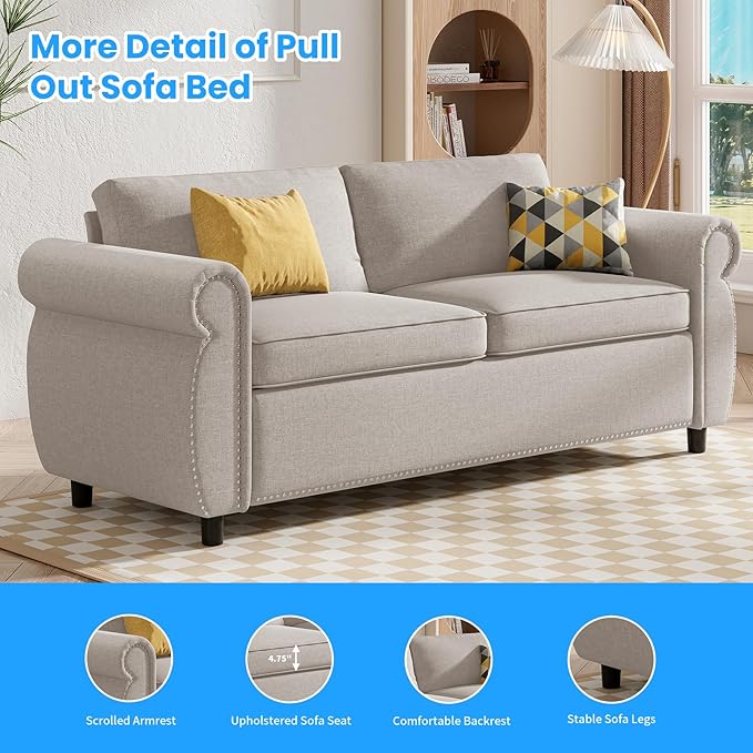 PUREMIND 2-in-1 Full Size Pull Out Sofa Bed Convertible Sofa Bed Couch with Pull Out Beds Upholstered Sleeper Sofas Beds Loveseat Couch Couches for Living Room Apartment and Small Spaces