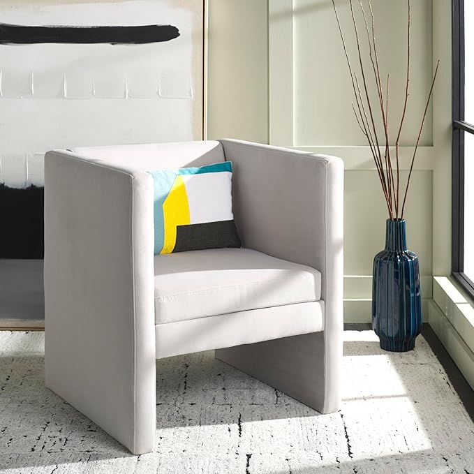 SAFAVIEH Home Collection Gisle Modern Light Grey Velvet Accent Chair (Fully Assembled)