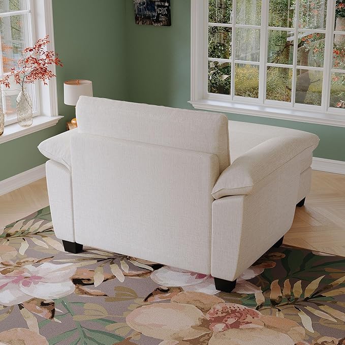 Oversized Chair with Ottoman Cloud Chenille Fabric Comfy Chaise Lounge Sofa Accent Arm Single Chair Indoor with Padded Armrest for Living Room Bedroom Office Storage Ottoman Beige