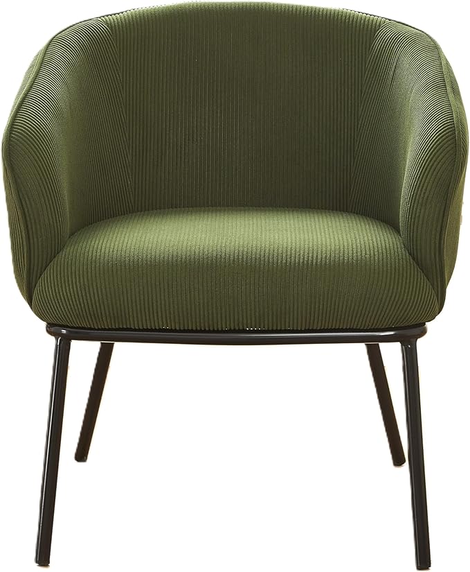 Modern Corduroy Accent Chair with Channel Back Design Black Metal Legs and Soft Upholstery Comfortable Seating for Living Room Bedroom or Office Greenish Blue