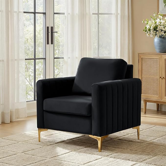 Modern Upholstered Velvet Accent Chair Velvet Armchair Club Chair with Gold Metal Legs Mid-Century Barrel Leisure Comfy Reading Chair for Livingroom Bedroom