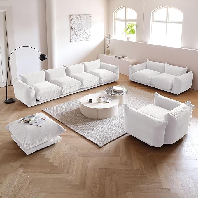 WJShome L-Shaped Sectional SofaChenille Minimalist Modular Sofas Couches3Seater+1 Ottoman Sectionals Couch with Wide Reversible Chaise for Living Room Bedroom Office Apartment