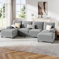 JY QAQA Sectional Couche with Soft Cushion U-Shaped Sofa with Double Chaise 4-Seat Linen Fabric Sofa Sets for Living Room Apartment Taupe