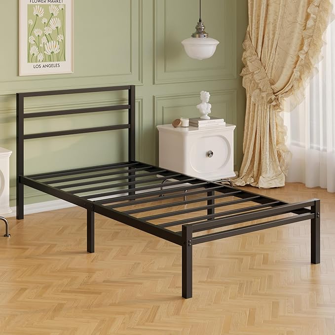 12 Inch Twin Bed Frame with Headboard and Footboard Classic Metal Platform Bed Frame Twin Size No Box Spring Needed Easy Assembly Noise Free Black