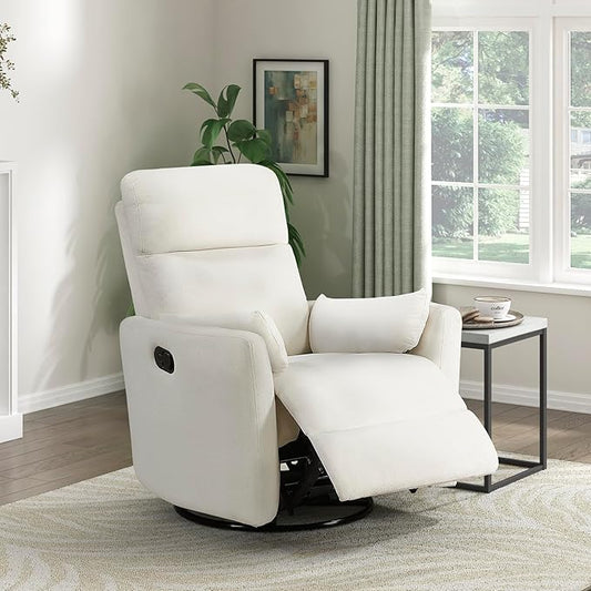 Lexicon Modern Swivel Glider Recliner Chair - Quiet 360 Swivel Chair Durable Microfiber Upholstered 2 Pillows Manual Reclining for Living Room Small Spaces Nursery Apartment Bedroom Beige