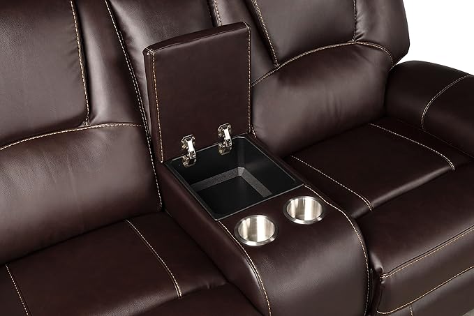 3 PC Recliner Sofa Sets Bonded Leather Lounge Chair Loveseat Reclining Couch for Living RoomBrown