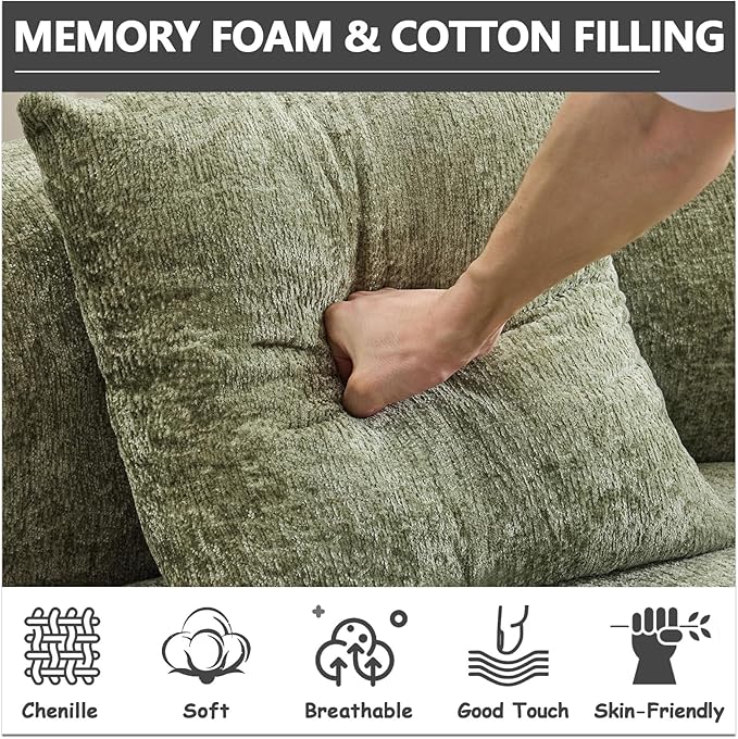 67 Curved Loveseat Sofa with 2 Pillows Boneless Curved Couch with Round Armrest Cloud Sofa for Living Room Bedroom Small Spaces Teddy Modern Compressed No Assembly (Antique Green)