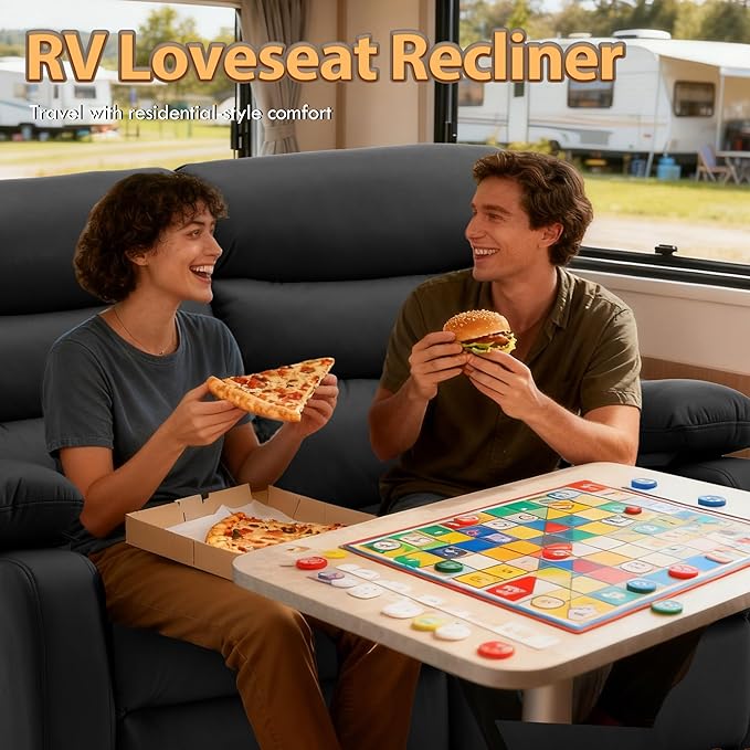 Manual Reclining Loveseat Leather 2 Seat Reclining Sofa Chair with Overstuffed Arms Loveseat Recliner Sofa Hidden Storage for for Living Room RV Home Theater Apartment Black