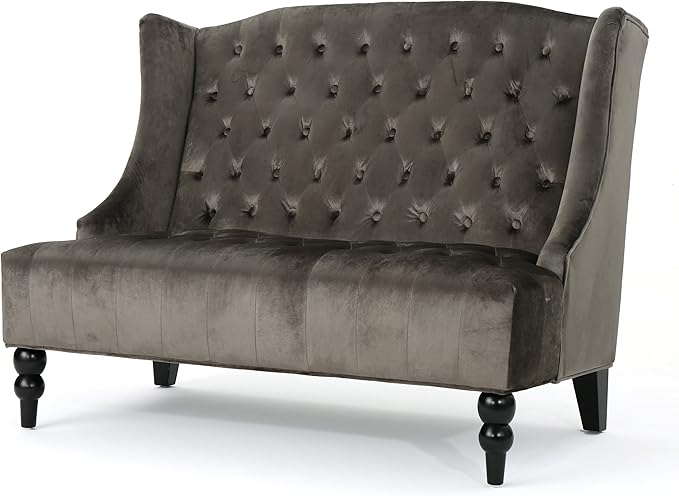 Modern Tufted Velvet Wingback Loveseat Tufted Velvet 2 Seat Couch Sofas with High Back Thick Padded Cushioned Seats for Living Room Victorian Style Grey