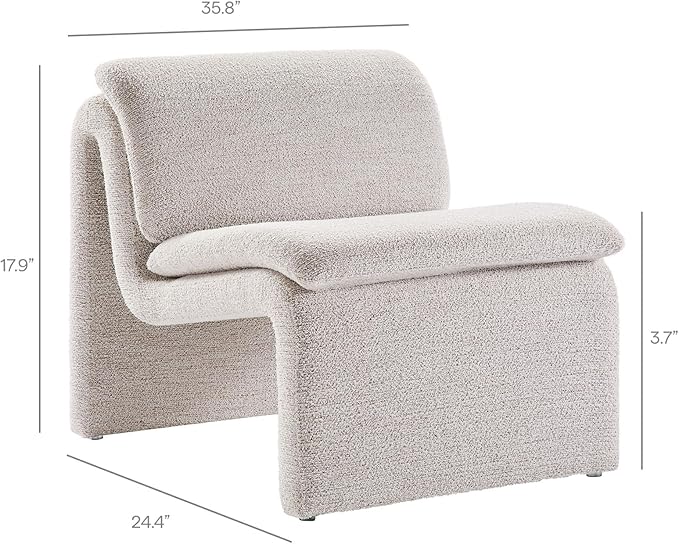 Modway Lume Curved Lounge Chair in Parchment Boucle Fabric – Modern Upholstered Armless Accent Chair with Padded Cushion - Unique Slipper Chair for Bedroom or Living Room