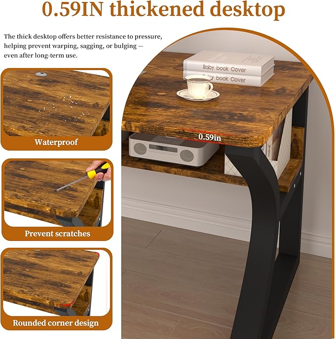 AZN Computer Desk Computer Desk 47in Office Desk w/Metal Frame &amp Storage Office Desk for Study Writing Work Game Home Office Desk Computer Desks w/Waterproof &amp Scratch-Resistant Surface B