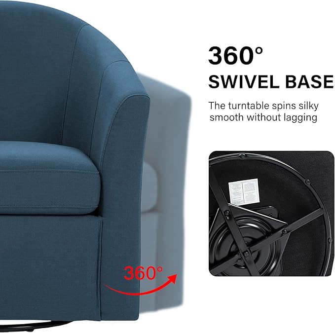 Swivel Accent Chair Armchair Modern Round Single Sofa Seating Comfy Reading Barrel Chairs for Living Room Bedroom (Blue Set of 2)