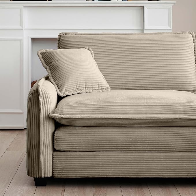 Oversized Deep Seat Single Sofa Chair 46 in Stylish Accent Couch Chair with One Throw Pillow Upholstered Corduroy Fabric Comfy Armchair for Living Room Bedroom Tan