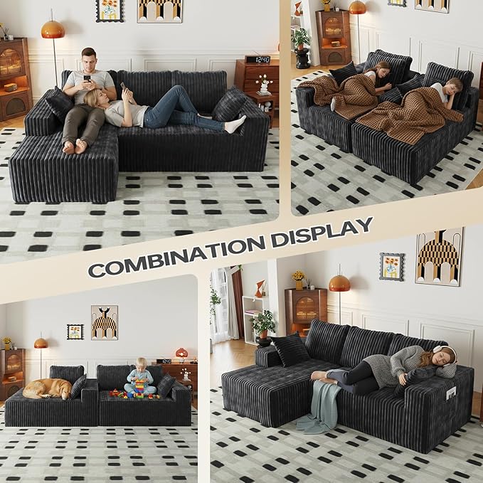 96 Cloud Sectional Couch with L-Shape Chaise4 Seat Modern Modular Sofa with Side PocketsUpholstered Couches for Living Room Bedroom Boneless CouchNo Assembly Required