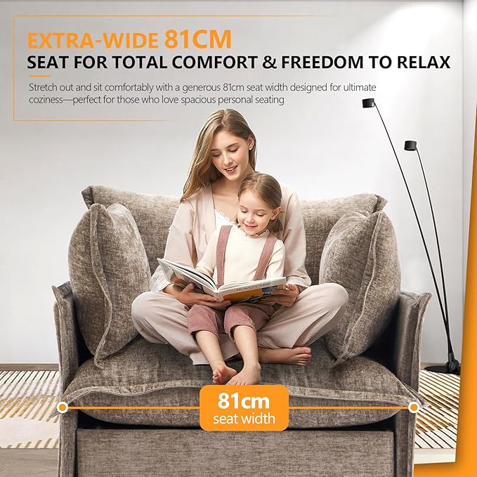 VINGLI 34 Oversized Accent Chairs Set of 2 Light Brown Reading Chair Upholstered Armchair Soft Chenille Fabric Living Room Chairs Sofa for Adults Bedroom Home Office Play Room