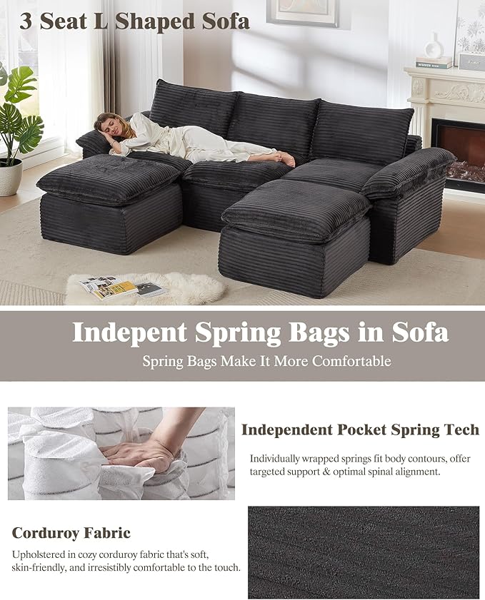 111 Cloud Sectional Couches for Living RoomConvertible Boneless U Shaped Couch with Ottomans Modern Modular Sectional SofaOversizedDeep Gray