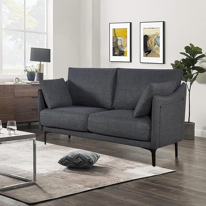 53 Loveseat Sofa Small Couch Fabric Upholstered 2-Seat Sofa with USB Port for Small Place Apartment Living RoomOffice(Grey)